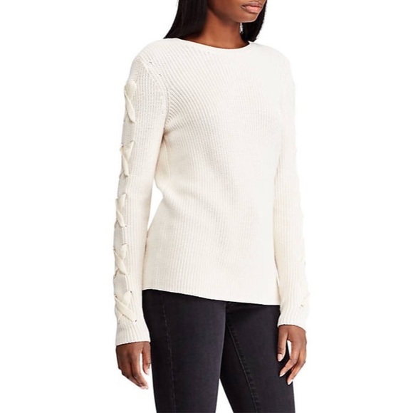 [Ralph Lauren] Winter Cream Lace Up Sweater - Picture 4 of 9